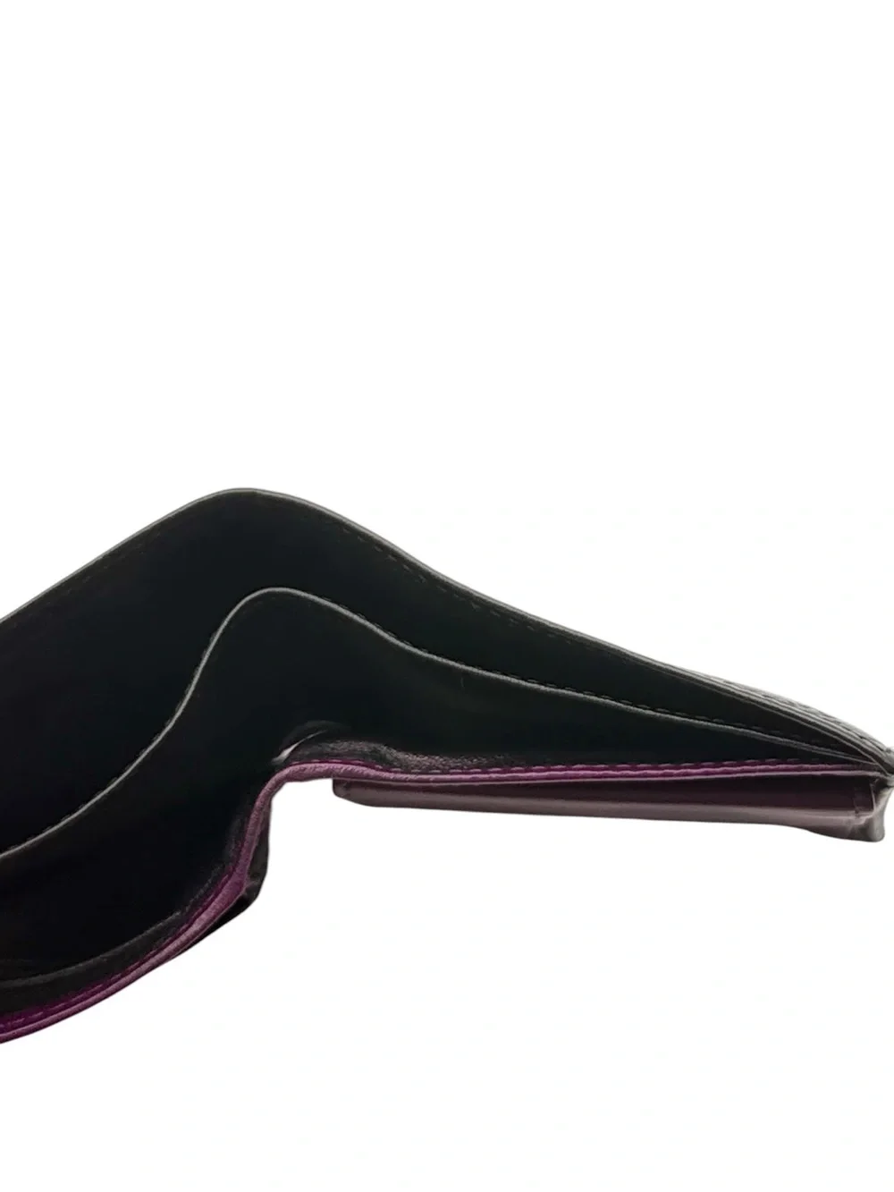 Gucci Microguccissima Bi-Fold Wallet Black Leather Purple Mint Interior
